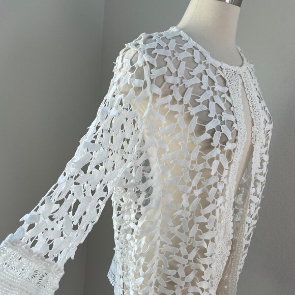 NEW $86 Suzanne Betro Womens XL Ivory Lace Cardigan Open Knit Top - Picture 9 of 16